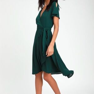 Lulu's Green Asymmetrical Flutter Sleeve Midi Dress
